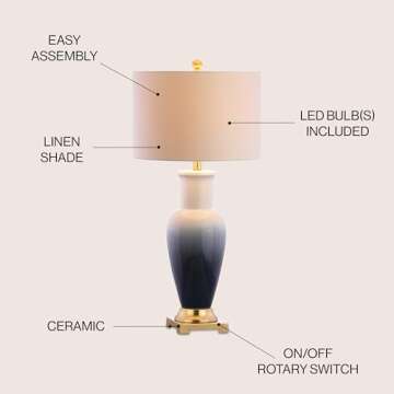 JONATHAN Y JYL3017A Dip Dye 31.5" Ceramic LED Table Lamp Coastal Traditional Bedside Desk Nightstand...