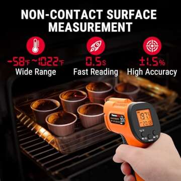 ThermoPro Temperature Gun, Infrared Thermometer Gun with Laser Pointer, Meat Thermometer Digital with Super Long Probe, Food Thermometer for Cooking, Laser Thermometer Gun -58℉-1022℉ Not for Human