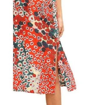 Floerns Women's Boho Floral High Waist Split A Line Midi Skirt Red Disty S