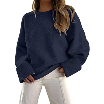 ANRABESS Women's Crewneck Long Sleeve Oversized Fuzzy Knit Chunky Warm Pullover Sweater Top