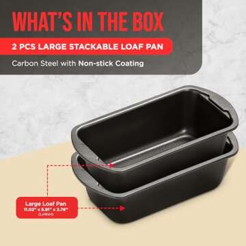 Loaf Pan Set 2-Piece - Deluxe Nonstick Carbon Steel Bakeware for Perfect Bread and Cakes – Dishwasher Safe, Premium Pans for Home Baking