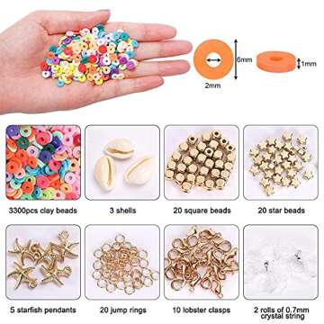 DICOBD 3300pcs Polymer Clay Beads Flat Heishi Beads for Jewelry Making with Pendants, 22 Colors