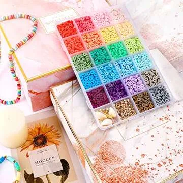 DICOBD 3300pcs Polymer Clay Beads Flat Heishi Beads for Jewelry Making with Pendants, 22 Colors