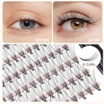 Bodermincer 240pcs 10D D Curl Lashes Clusters Professional Makeup Individual Cluster Eye Lashes (10D-D Curl-10mm)