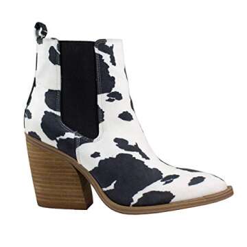 ARIDER GIRL Dako Women's Western Ankle Boots (Cow White Black,5.5)