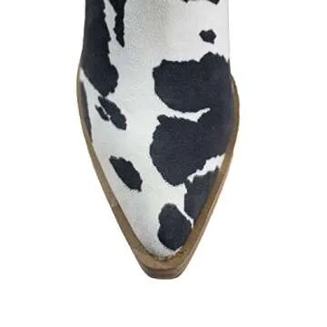 ARIDER GIRL Dako Women's Western Ankle Boots (Cow White Black,5.5)