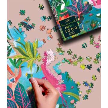 Elena Essex Jigsaw Puzzles - Rainforest Runway | Puzzle 1000 Pieces | Puzzles for Adults | Animal Bird Jungle Flamingo Puzzle | Puzzle Size 28x20 inches