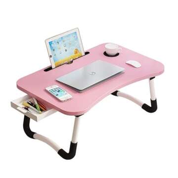 Lap Desk with Storage Drawer, Holders for Cup and Tablet, Tray Table with Foldable Legs, Laptop Bed ...