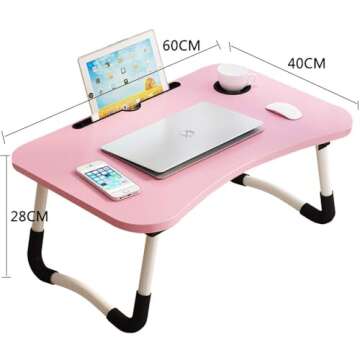 Lap Desk with Storage Drawer, Holders for Cup and Tablet, Tray Table with Foldable Legs, Laptop Bed Stand, Portable Standing Table for Sofa Couch Floor (23.6", Pink)