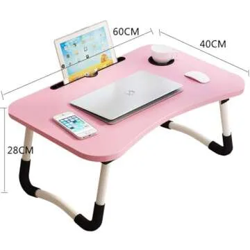 Lap Desk with Storage Drawer, Holders for Cup and Tablet, Tray Table with Foldable Legs, Laptop Bed Stand, Portable Standing Table for Sofa Couch Floor (23.6", Pink)