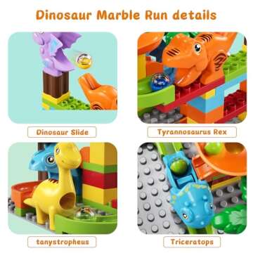 Kid Marble Run Building Blocks Dinosaur, Montessori Learning STEM Toy Bricks Maze Puzzle Set Race Tr...