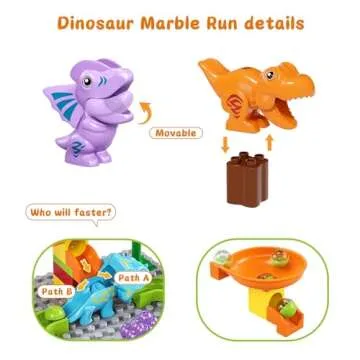 Kid Marble Run Building Blocks Dinosaur, Montessori Learning STEM Toy Bricks Maze Puzzle Set Race Track Compatible with Major Brands for Age 3 4 5 6 7 8+ Boys Girls Gift 67PCS