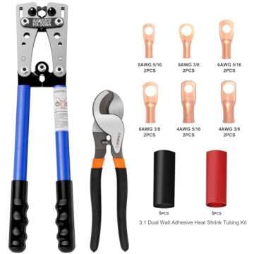 Sanuke Battery Cable wire Lug Crimping Tool for AWG 8-1/0 Electrical Lug Crimper with Cable Cutter a...
