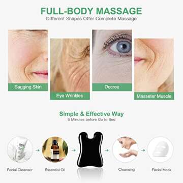 airogym Guasha Massage Tool，Natural Stone Gua Sha Board, 4PCS Guasha Stone Scraping Massage Sets for SPA Acupuncture Physical Therapy Muscle Knots Facial Caring Point Treatment (Black Stone)