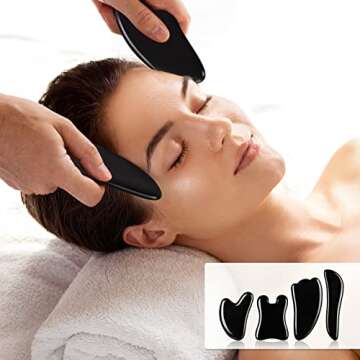 airogym Guasha Massage Tool，Natural Stone Gua Sha Board, 4PCS Guasha Stone Scraping Massage Sets for SPA Acupuncture Physical Therapy Muscle Knots Facial Caring Point Treatment (Black Stone)