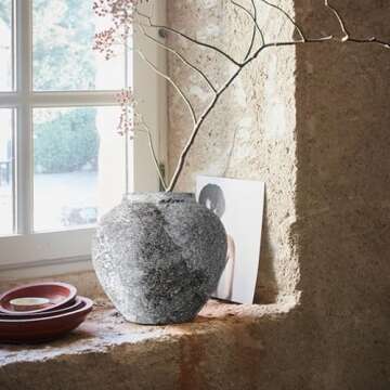 Rustic Ceramic Circular Flower Vase Farmhouse Clay Pottery Large Terracotta Floor Vases for Decorati...