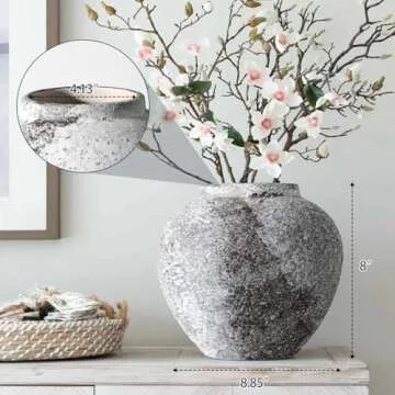 Rustic Ceramic Circular Flower Vase Farmhouse Clay Pottery Large Terracotta Floor Vases for Decorative Centerpiece Vintage Home Decor Aesthetic for Living Room Bedroom Table Entryway