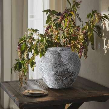 Rustic Ceramic Circular Flower Vase Farmhouse Clay Pottery Large Terracotta Floor Vases for Decorative Centerpiece Vintage Home Decor Aesthetic for Living Room Bedroom Table Entryway