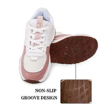 Coutgo Womens Lace Up Platform Sneakers Trendy Athletic Tennis Faux Leather Suede Neutral Comfortable Walking Shoes,Pink, Size 5.5