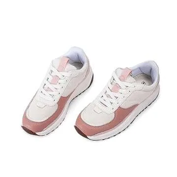 Coutgo Womens Lace Up Platform Sneakers Trendy Athletic Tennis Faux Leather Suede Neutral Comfortable Walking Shoes,Pink, Size 5.5