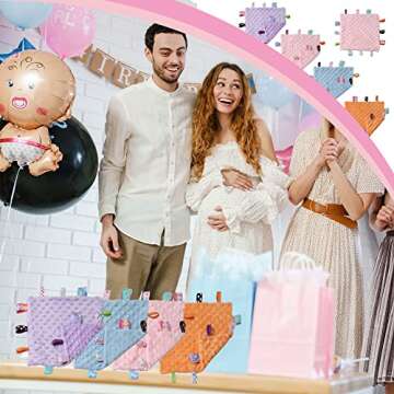 CREVENT Tag Security Blankets for Babies, Soft Small Loveys for Boys, Baby Comforter Sensory Blanket, Great Gifts for Birthday Baby Shower (10"X10" Blue Tag)