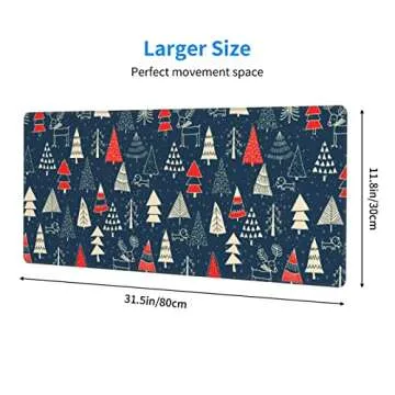Christmas XL Large Mouse Pad, Pull Desk Gaming Mousepad with Christmas Tree, Dog, Deer and Snowflakes, Extended Big Keyboard Computer Desktop Mat Deskmat for Women Office, 31.5 * 11.8 Inches