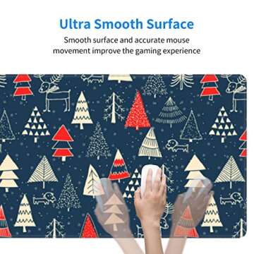 Christmas XL Large Mouse Pad, Pull Desk Gaming Mousepad with Christmas Tree, Dog, Deer and Snowflakes, Extended Big Keyboard Computer Desktop Mat Deskmat for Women Office, 31.5 * 11.8 Inches