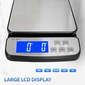 110 LB 50KG Digital Postal Scale, MOCCO Heavy Duty Stainless Steel Multifunctional Shipping Scale 0.1oz / 1g Accuracy with Tare Hold and Counting Function for UPS USPS Floor Bench Office Weight