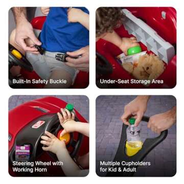 Step2 Whisper Ride Cruiser Kids Push Car, Ride On Toy, Stroller Substitute, Includes Seat Belt & Horn, Made of Durable Plastic, Max Weight 50 lbs., For Toddlers 1.5-4 Years Old, Red