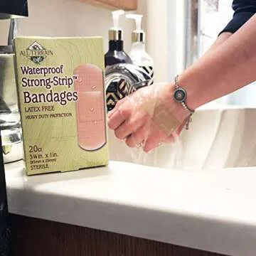 All Terrain Waterproof Strong Strip Bandages, 100% Sterile, Adhesive, Latex-Free, Non-Stick Pads, 1.0 x 3.25-Inch, 20 Ct