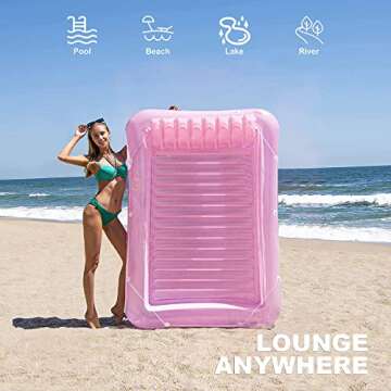 Inflatable Pool Floats Boat for Adults, Blow Up Tanning Pool Raft Sun Tan Tub with Inflatable Pillow for Family Outdoor, Garden, Backyard Summer Water Party (14+ Year Old) (Small,Pink)