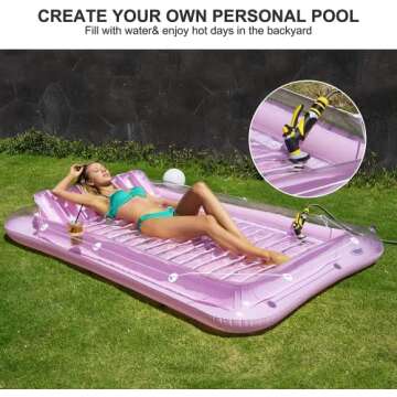Inflatable Pool Floats Boat for Adults, Blow Up Tanning Pool Raft Sun Tan Tub with Inflatable Pillow for Family Outdoor, Garden, Backyard Summer Water Party (14+ Year Old) (Small,Pink)