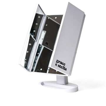 grace & stella Makeup Mirror Vanity Mirror with Lights, 2X 3X 10X Magnification, Lighted Makeup Mirror, Touch Control, Trifold Makeup Mirror, Dual Power Supply, Portable LED, Women Gift