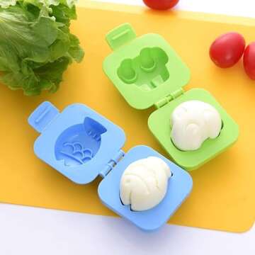 YunKo 6Pcs Egg Rice Mold Hard Boiled Egg Mold Fish Car Heart Shape Onigiri Mold Rice Ball Maker, Fon...
