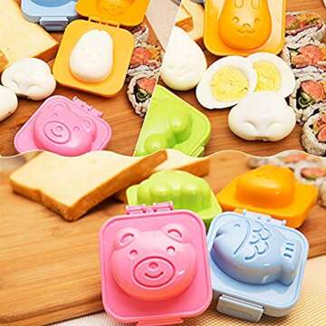 YunKo 6Pcs Egg Rice Mold Hard Boiled Egg Mold Fish Car Heart Shape Onigiri Mold Rice Ball Maker, Fondant Cake Pop Decorating Tool Fun Cookery Kitchen Gadgets