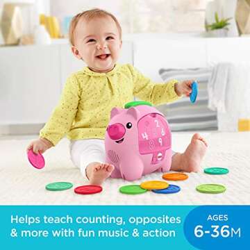 Fisher-Price Baby Musical Toy Laugh & Learn Count & Rumble Piggy Bank with Songs & Motion for Infants & Toddlers Ages 6+ Months​