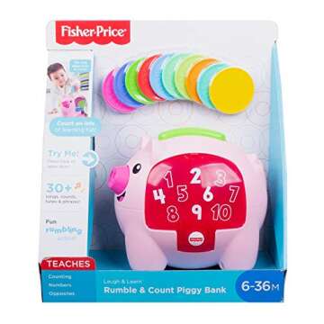 Fisher-Price Baby Musical Toy Laugh & Learn Count & Rumble Piggy Bank with Songs & Motion for Infants & Toddlers Ages 6+ Months​