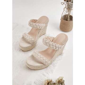 Coutgo Womens Wedge Platform Sandals Espadrilles Two Strap Woven Slip On Summer Cute Slide Sandals