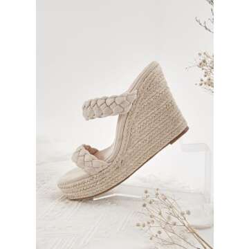 Coutgo Womens Wedge Platform Sandals Espadrilles Two Strap Woven Slip On Summer Cute Slide Sandals