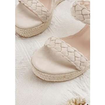 Coutgo Womens Wedge Platform Sandals Espadrilles Two Strap Woven Slip On Summer Cute Slide Sandals