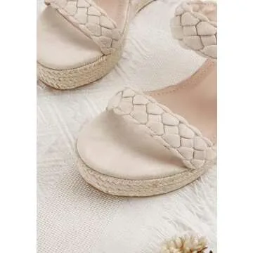 Coutgo Womens Wedge Platform Sandals Espadrilles Two Strap Woven Slip On Summer Cute Slide Sandals