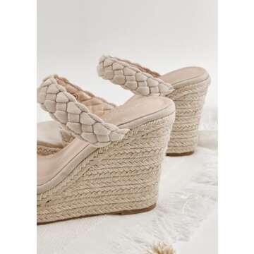 Coutgo Womens Wedge Platform Sandals Espadrilles Two Strap Woven Slip On Summer Cute Slide Sandals