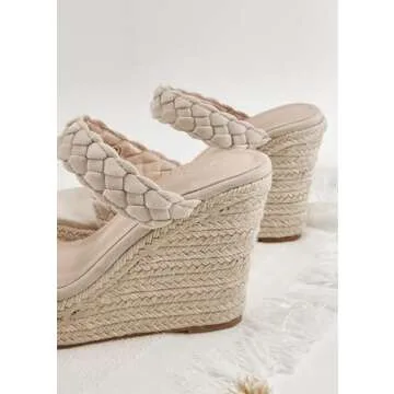 Coutgo Womens Wedge Platform Sandals Espadrilles Two Strap Woven Slip On Summer Cute Slide Sandals