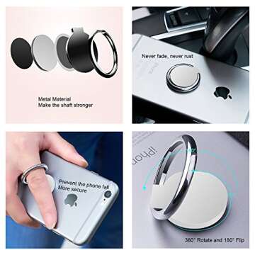 Phone Ring, Phone Ring Stand, 360°Rotation and 180°Flip Universal Ring Holder Grip Kickstand Mount Phone Ring for iPhone 7 7 Plus 6S 6, Samsung Galaxy S6 S7, Note, LG (Silver)