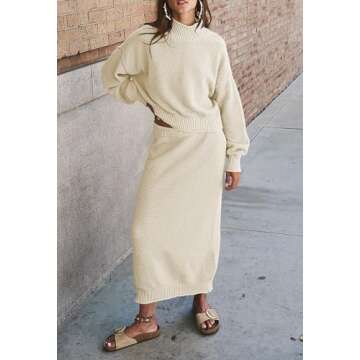 Pink Queen Women's 2 Piece Sweater Set Outfits Long Sleeve Oversized Top Bodycon Maxi Long Skirt Knit Dresses