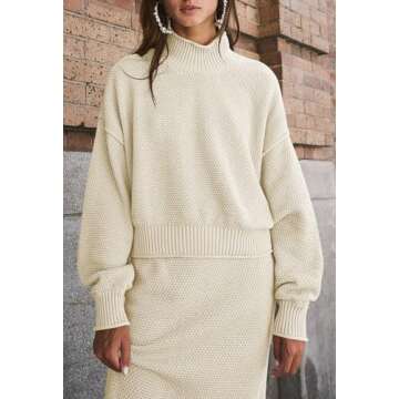 Pink Queen Women's 2 Piece Sweater Set Outfits Long Sleeve Oversized Top Bodycon Maxi Long Skirt Knit Dresses