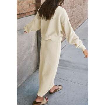 Pink Queen Women's 2 Piece Sweater Set Outfits Long Sleeve Oversized Top Bodycon Maxi Long Skirt Knit Dresses