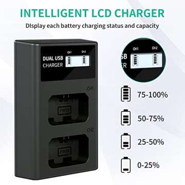 NP-FW50 Battery Charger, LCD Dual Charger Compatible with Sony Alpha A6000, A6400, A6100, A6300, A6500, A5100, A7, A7 II, A7R, A7R II, A7R2, A7S, A7S II, A7S2, A5000, A3000, RX10, NEX-3/5/7 Series