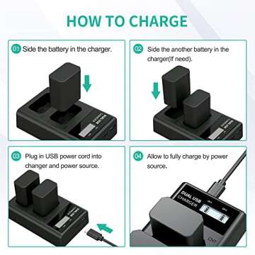 NP-FW50 Battery Charger, LCD Dual Charger Compatible with Sony Alpha A6000, A6400, A6100, A6300, A6500, A5100, A7, A7 II, A7R, A7R II, A7R2, A7S, A7S II, A7S2, A5000, A3000, RX10, NEX-3/5/7 Series