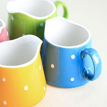 CHOOLD Polka Dot Ceramic Creamer with Handle,Coffee Milk Creamer Pitcher/Serving Pitcher/Sauce Pitcher/Milk Creamer Jug for Kitchen 8.5oz